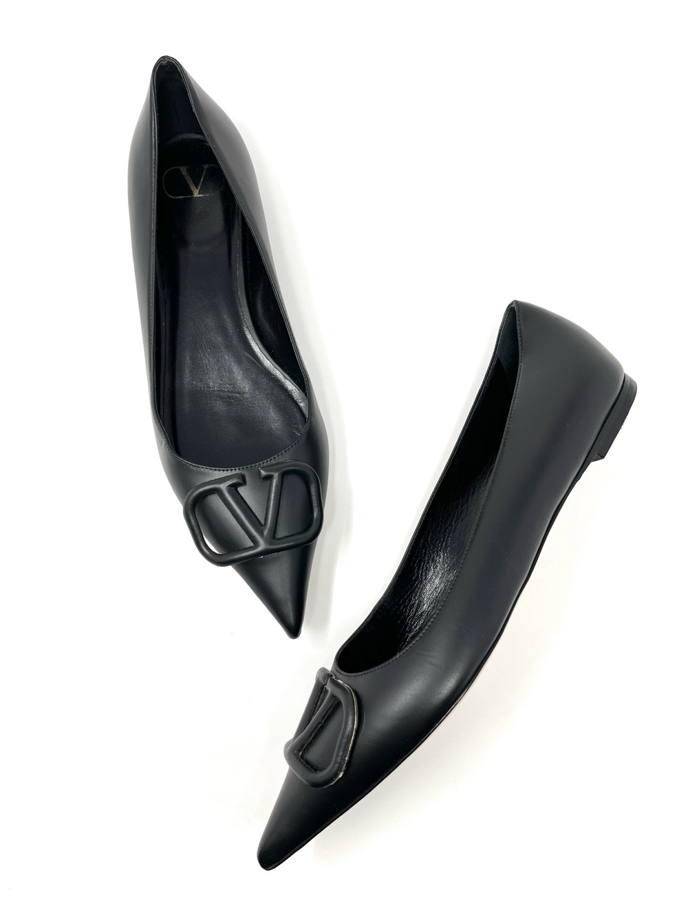 Valentino Garavani Black VLogo V Logo Pointed Toe Ballet Ballerina Flats 39.5